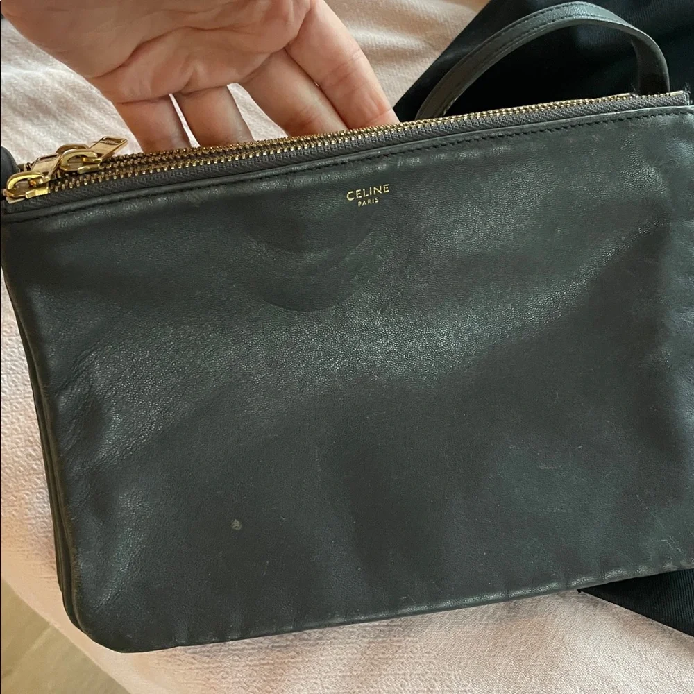 Celine Trio Dark Gray Leather Crossbody Bag- Large size - Picture 5 of 14